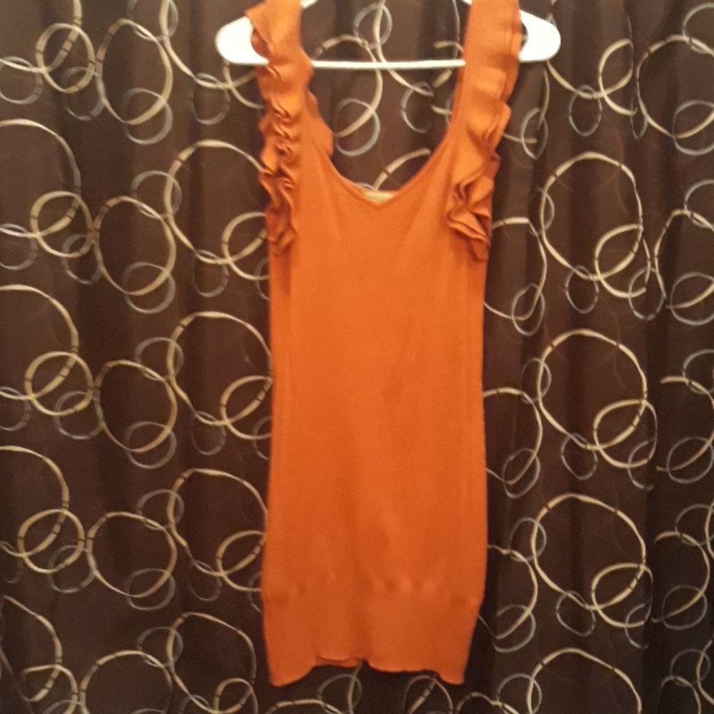 Burnt orange deep V neck ARDEN B dress with ruffle